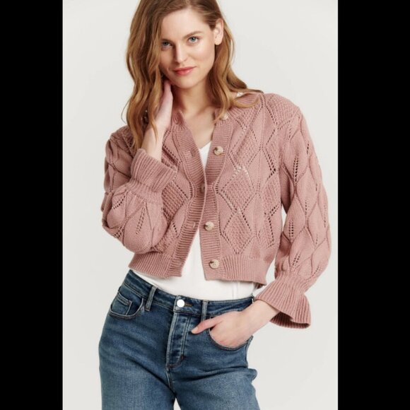 Another Love | Shawn Ruffle Cuff Patterned Knit Cardigan Size Medium Rose Mauve - Picture 1 of 7